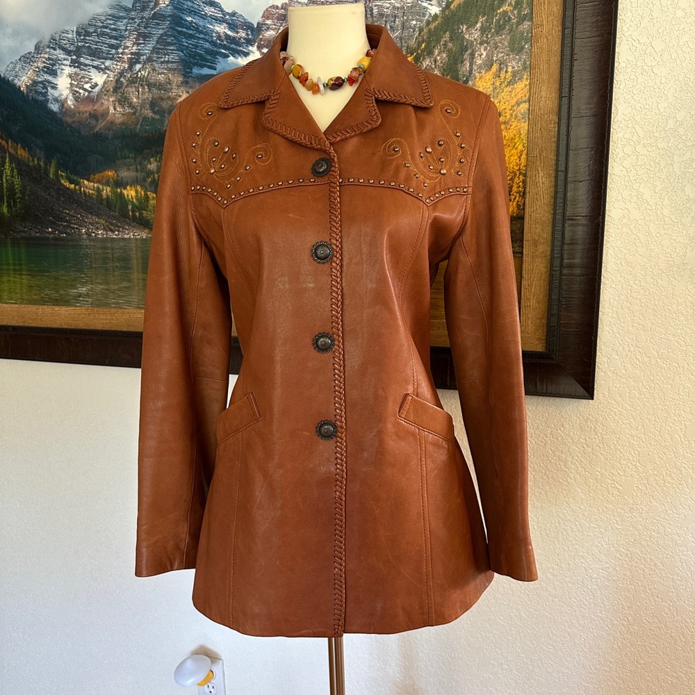Western Style Women's Brown Leather Blazer Jacket by Cripple Creek